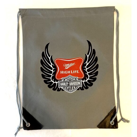 Vintage Rare Harley Davidson Miller Lightweight Tote Bag 15x12" Gray Drawstrings - Picture 1 of 2